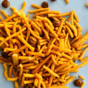 Typically sev is deep fried. Here is a super clean and healthy baked version - snacking sev. You can snack on this as it is, or you can use it as a topping on chaat.