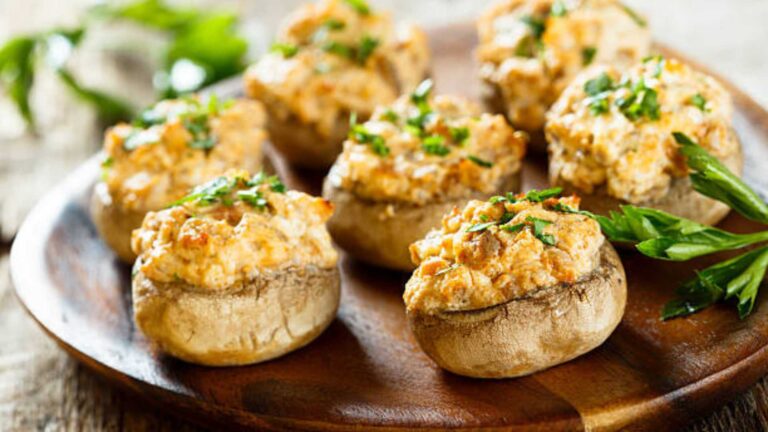 Cheesy Vegan Stuffed Mushrooms | Muneeza Ahmed