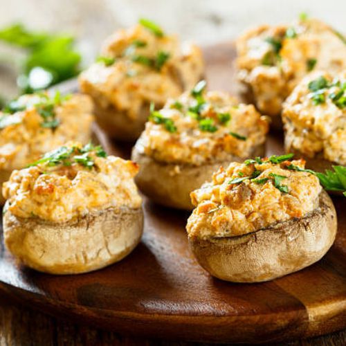 Cheesy Vegan Stuffed Mushrooms | Muneeza Ahmed