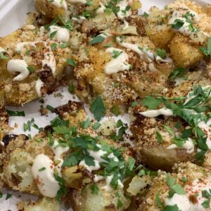Golden Herbed Smashed Potatoes with Cashew Cheese feature image