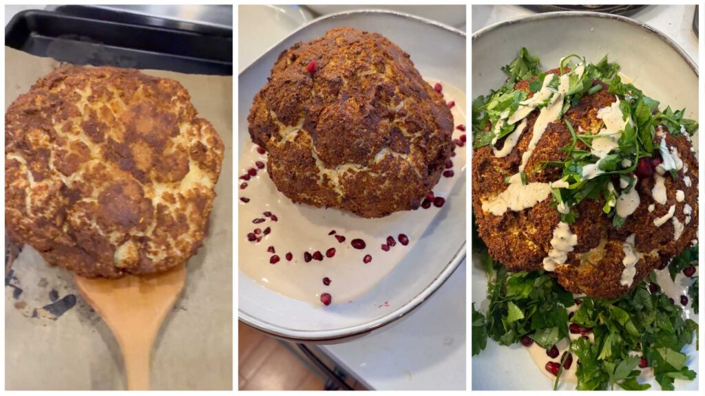 whole roasted cauliflower with garlic tahini sauce feature image