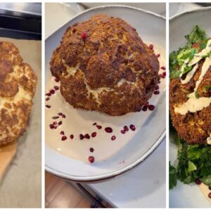 whole roasted cauliflower with garlic tahini sauce feature image