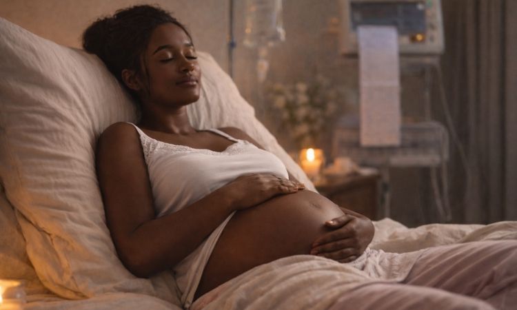 woman in calm birth setting, representing a pain-free birth with chronic illness through mental preparation