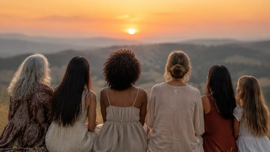 A group of women watching the sunset reflecting on women's intuition