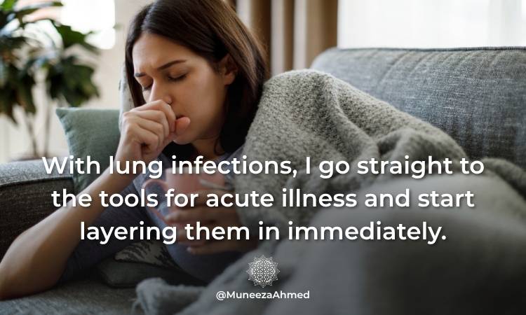 Woman coughing because of a lung infection considering adding Vimergy Total Immune Blend
