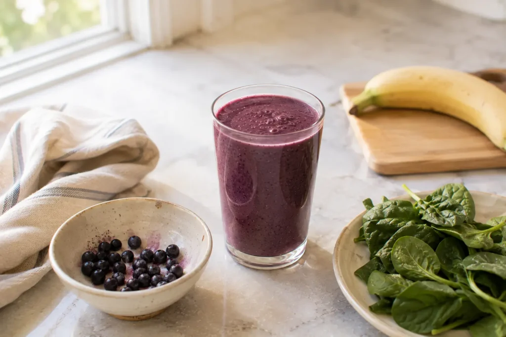 Hemorrhoids Smoothie with wild blueberries, banana and aloe vera