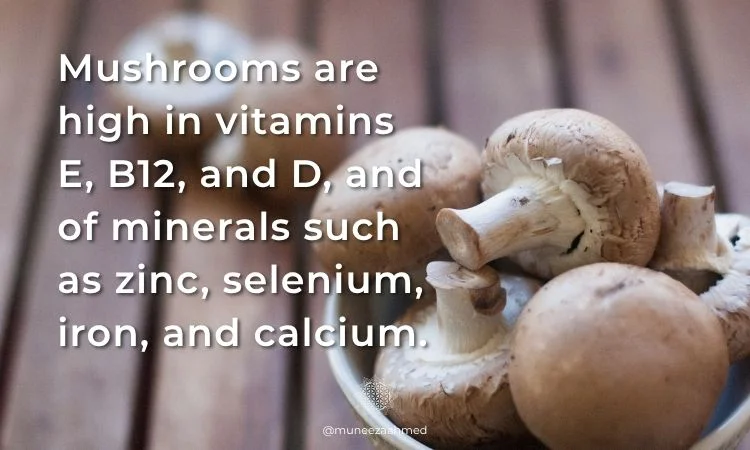 Mushrooms are high in zinc in a bowl on a wooden table